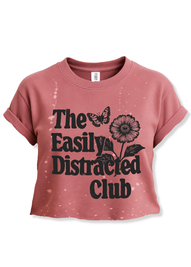 pebby forevee Side Slit Tee CROPPED THE EASILY DISTRACTED CLUB GRAPHIC TEE