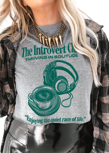 pebby forevee Side Slit Tee CROPPED THE INTROVERT CLUB GRAPHIC TEE