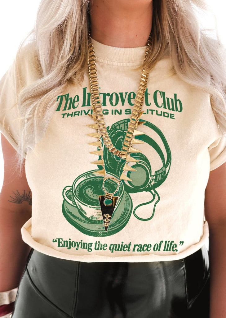 pebby forevee Side Slit Tee CROPPED THE INTROVERT CLUB GRAPHIC TEE