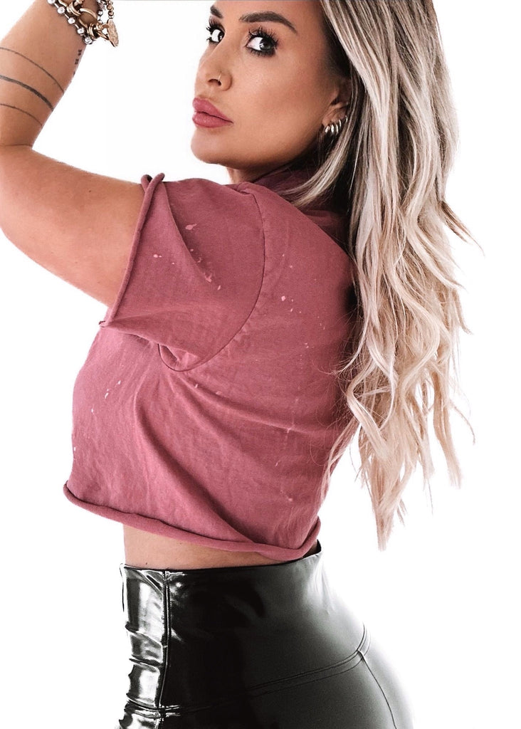 pebby forevee Side Slit Tee CROPPED 'TIL DEATH BLEACHED OUT GRAPHIC TEE