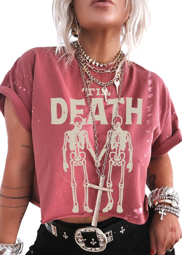 pebby forevee Side Slit Tee CROPPED 'TIL DEATH BLEACHED OUT GRAPHIC TEE