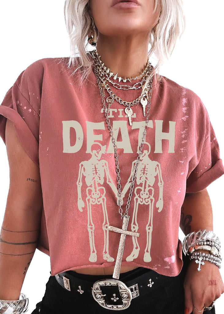 FINAL SALE: CROPPED 'TIL DEATH BLEACHED OUT GRAPHIC TEE – Pebby Forevee
