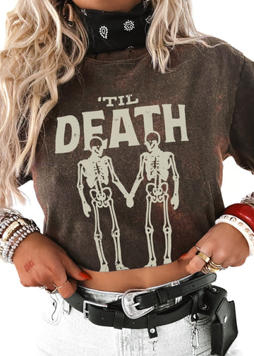 pebby forevee Side Slit Tee CROPPED 'TIL DEATH DESTRUCTED GRAPHIC TEE