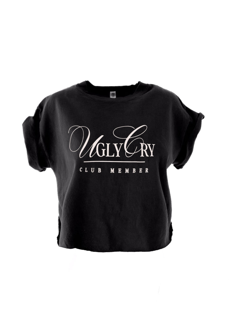 pebby forevee Side Slit Tee CROPPED UGLY CRY CLUB MEMBER GRAPHIC TEE