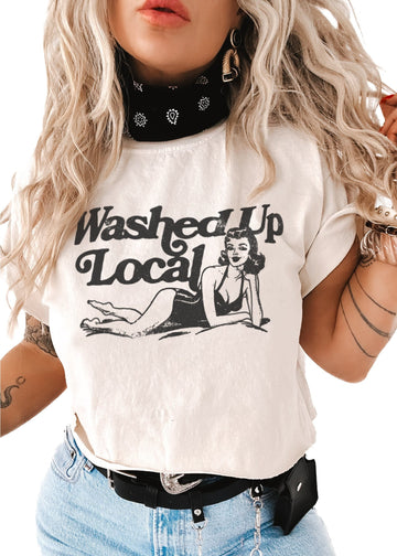 pebby forevee Side Slit Tee CROPPED WASHED UP LOCAL BLEACHED OUT GRAPHIC TEE