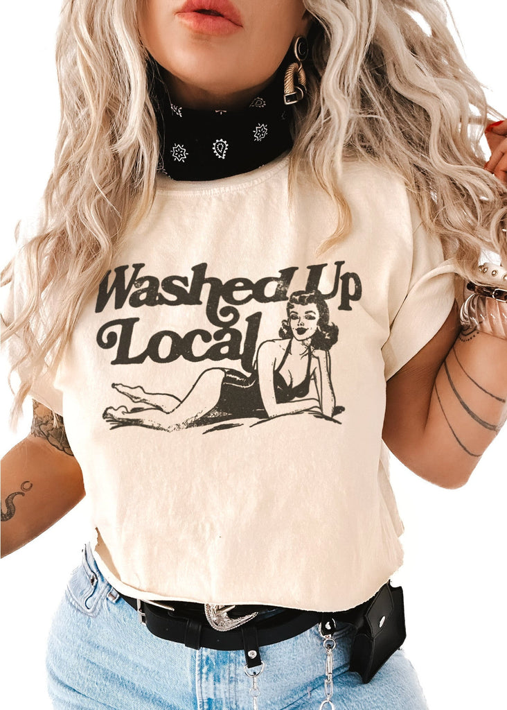 pebby forevee Side Slit Tee CROPPED WASHED UP LOCAL BLEACHED OUT GRAPHIC TEE