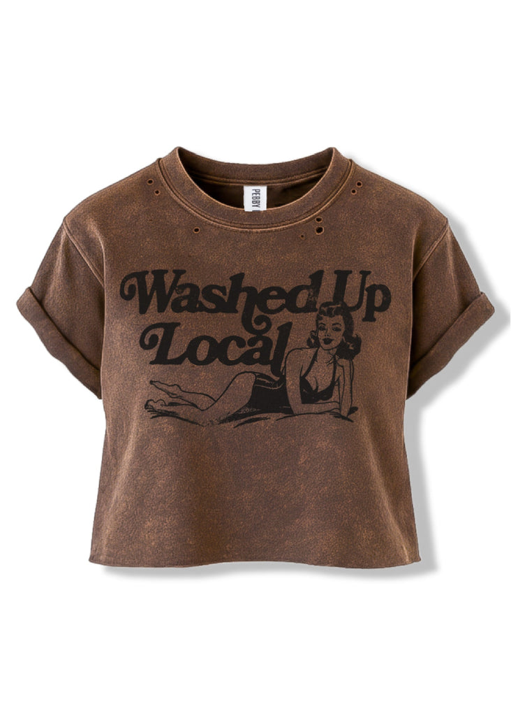 pebby forevee Side Slit Tee CROPPED WASHED UP LOCAL DESTRUCTED GRAPHIC TEE