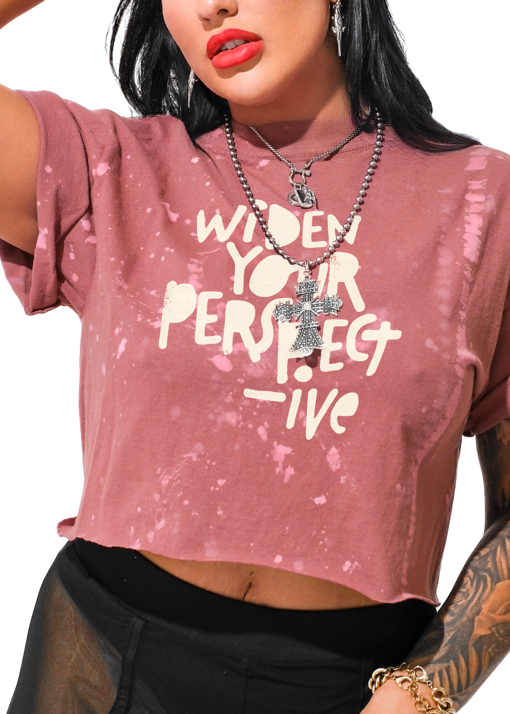 FINAL SALE: CROPPED WIDEN YOUR PERSPECTIVE BLEACHED OUT GRAPHIC