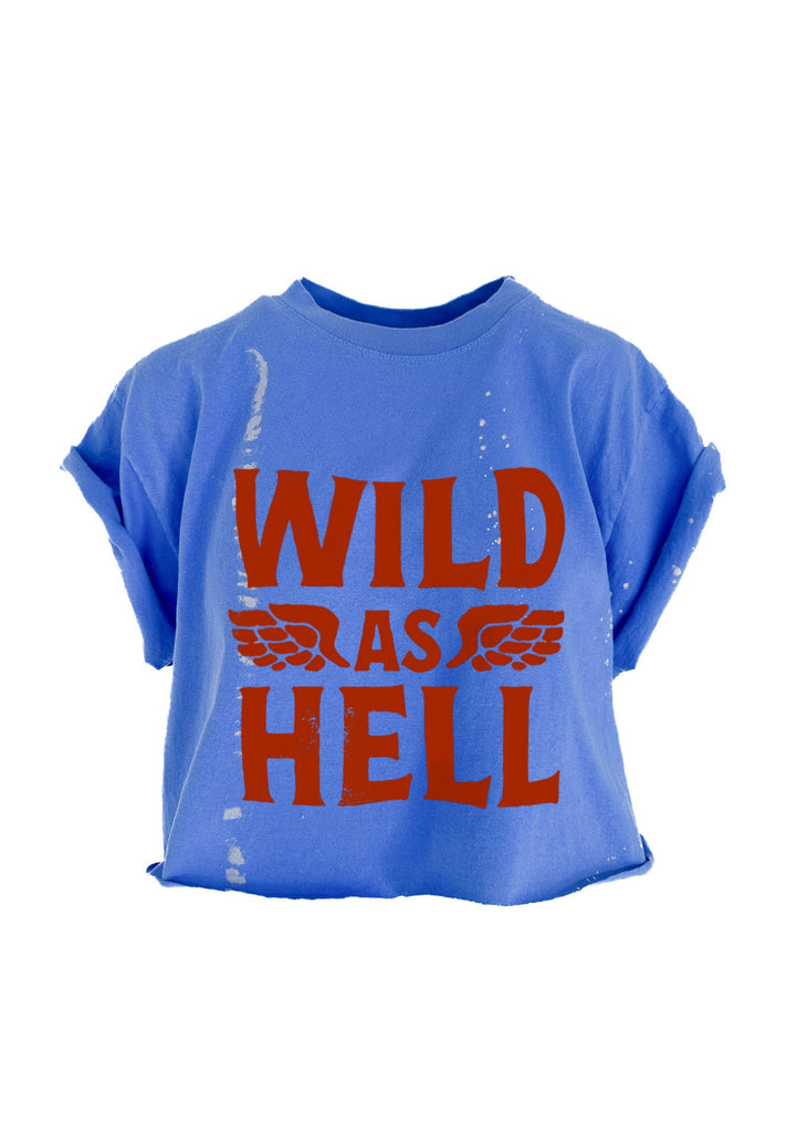 pebby forevee Side Slit Tee CROPPED WILD AS HELL BLEACHED OUT GRAPHIC TEE
