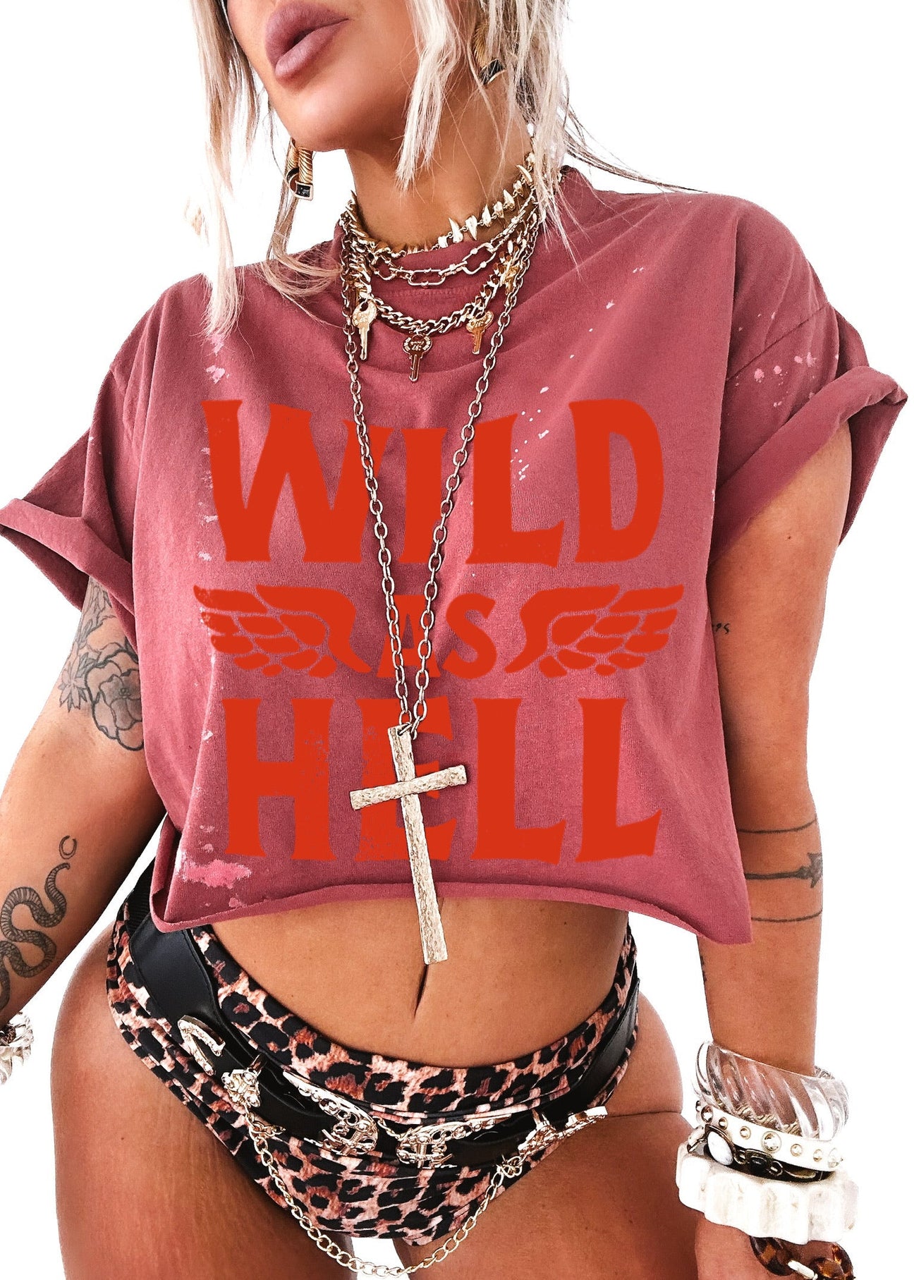pebby forevee Side Slit Tee CROPPED WILD AS HELL BLEACHED OUT GRAPHIC TEE