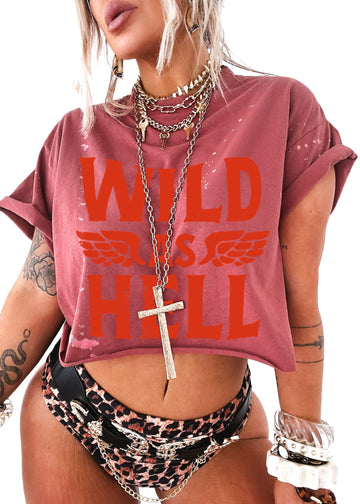 pebby forevee Side Slit Tee CROPPED WILD AS HELL BLEACHED OUT GRAPHIC TEE