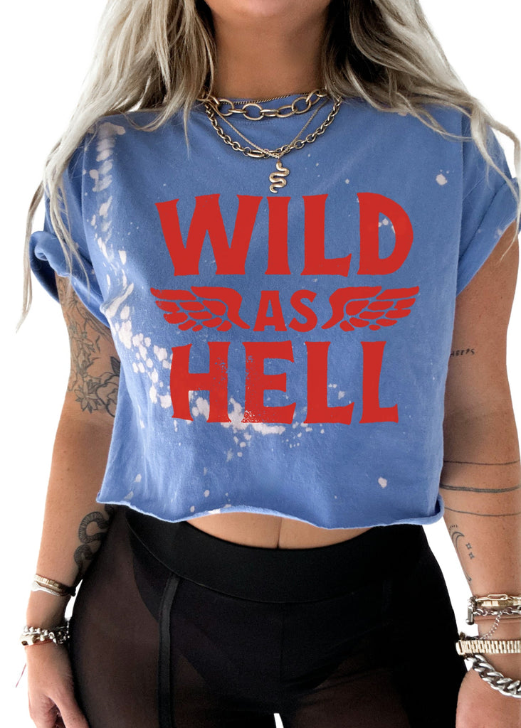 pebby forevee Side Slit Tee CROPPED WILD AS HELL BLEACHED OUT GRAPHIC TEE