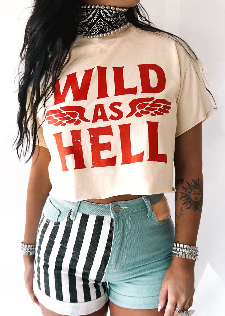 pebby forevee Side Slit Tee CROPPED WILD AS HELL GRAPHIC TEE