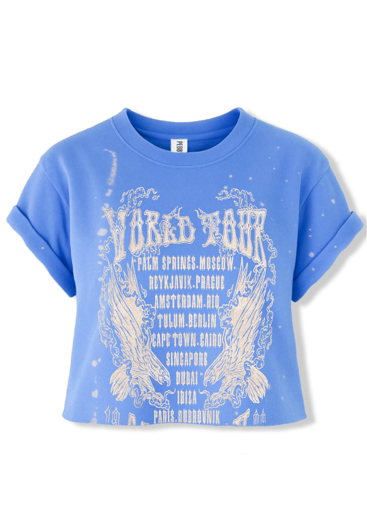 pebby forevee Side Slit Tee CROPPED WORLD TOUR BLEACHED OUT GRAPHIC TEE