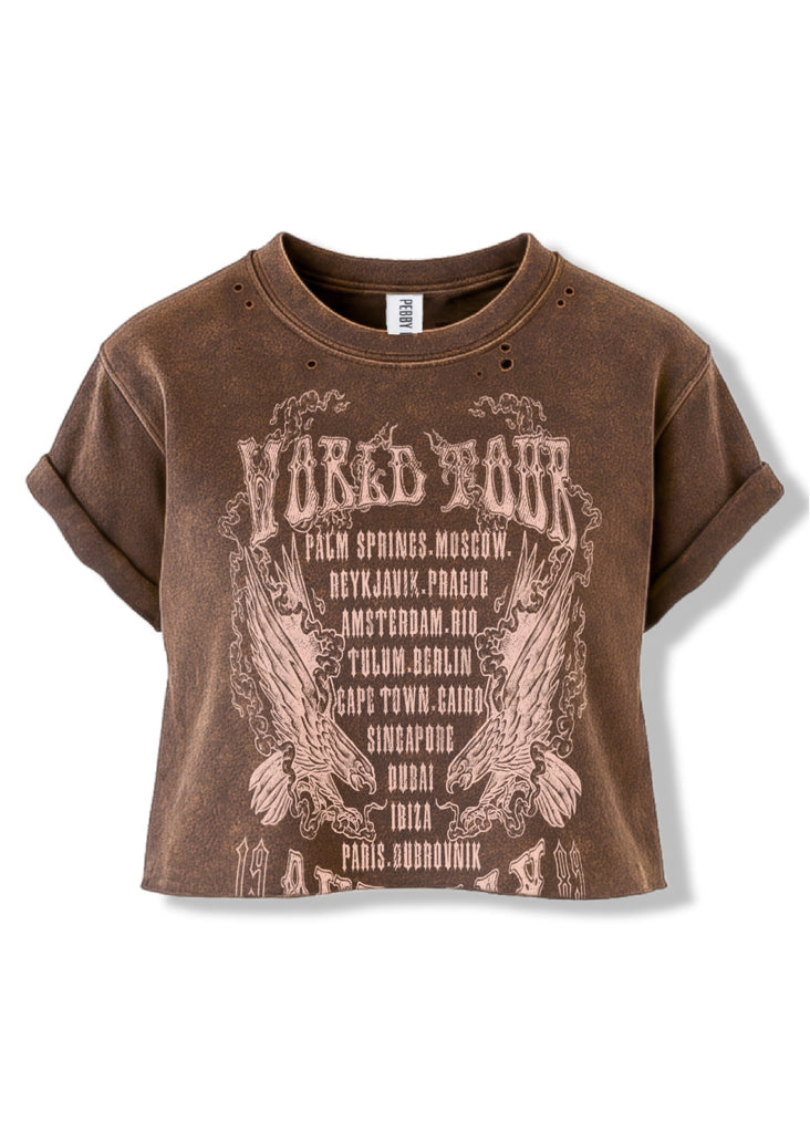 pebby forevee Side Slit Tee CROPPED WORLD TOUR DESTRUCTED GRAPHIC TEE