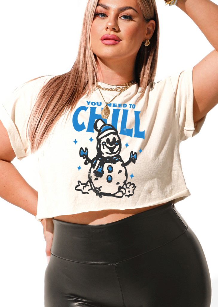 pebby forevee Side Slit Tee CROPPED YOU NEED TO CHILL GRAPHIC TEE