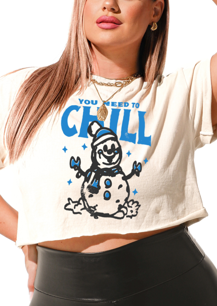 pebby forevee Side Slit Tee CROPPED YOU NEED TO CHILL GRAPHIC TEE