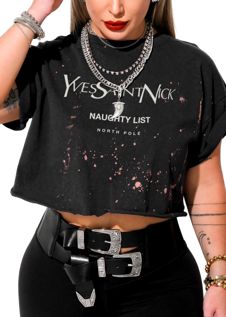 pebby forevee Side Slit Tee CROPPED YVES SAINT NICK BLEACHED OUT GRAPHIC TEE