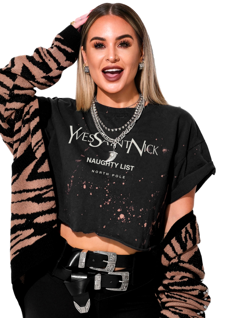 pebby forevee Side Slit Tee CROPPED YVES SAINT NICK BLEACHED OUT GRAPHIC TEE
