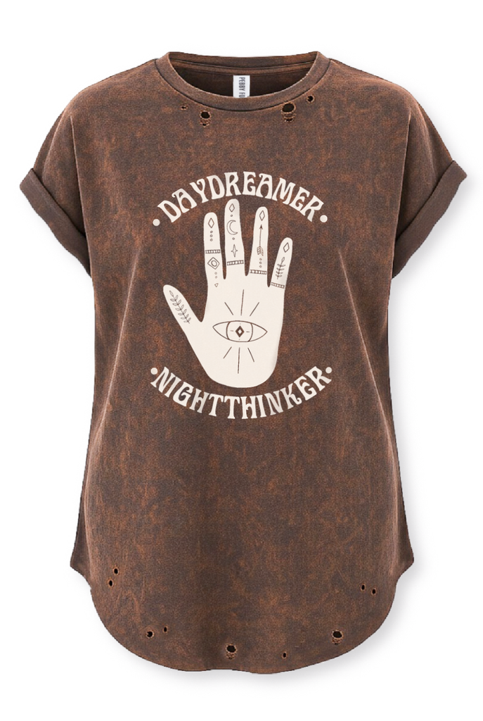 pebby forevee Side Slit Tee DAYDREAMER NIGHT THINKER DESTRUCTED SIDE SLIT TEE