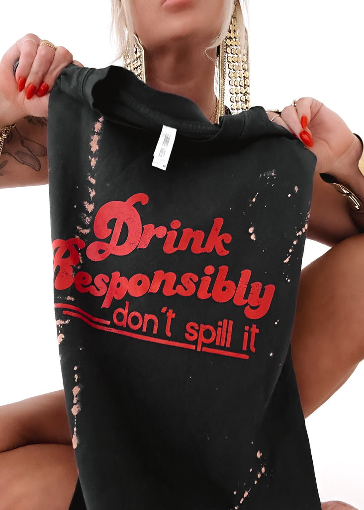 pebby forevee Side Slit Tee DRINK RESPONSIBLY BLEACHED OUT SIDE SLIT TEE