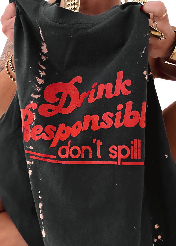 pebby forevee Side Slit Tee DRINK RESPONSIBLY BLEACHED OUT SIDE SLIT TEE