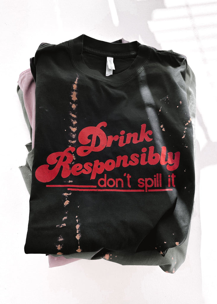 pebby forevee Side Slit Tee DRINK RESPONSIBLY BLEACHED OUT SIDE SLIT TEE