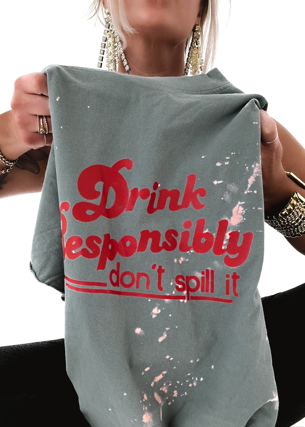 pebby forevee Side Slit Tee DRINK RESPONSIBLY BLEACHED OUT SIDE SLIT TEE