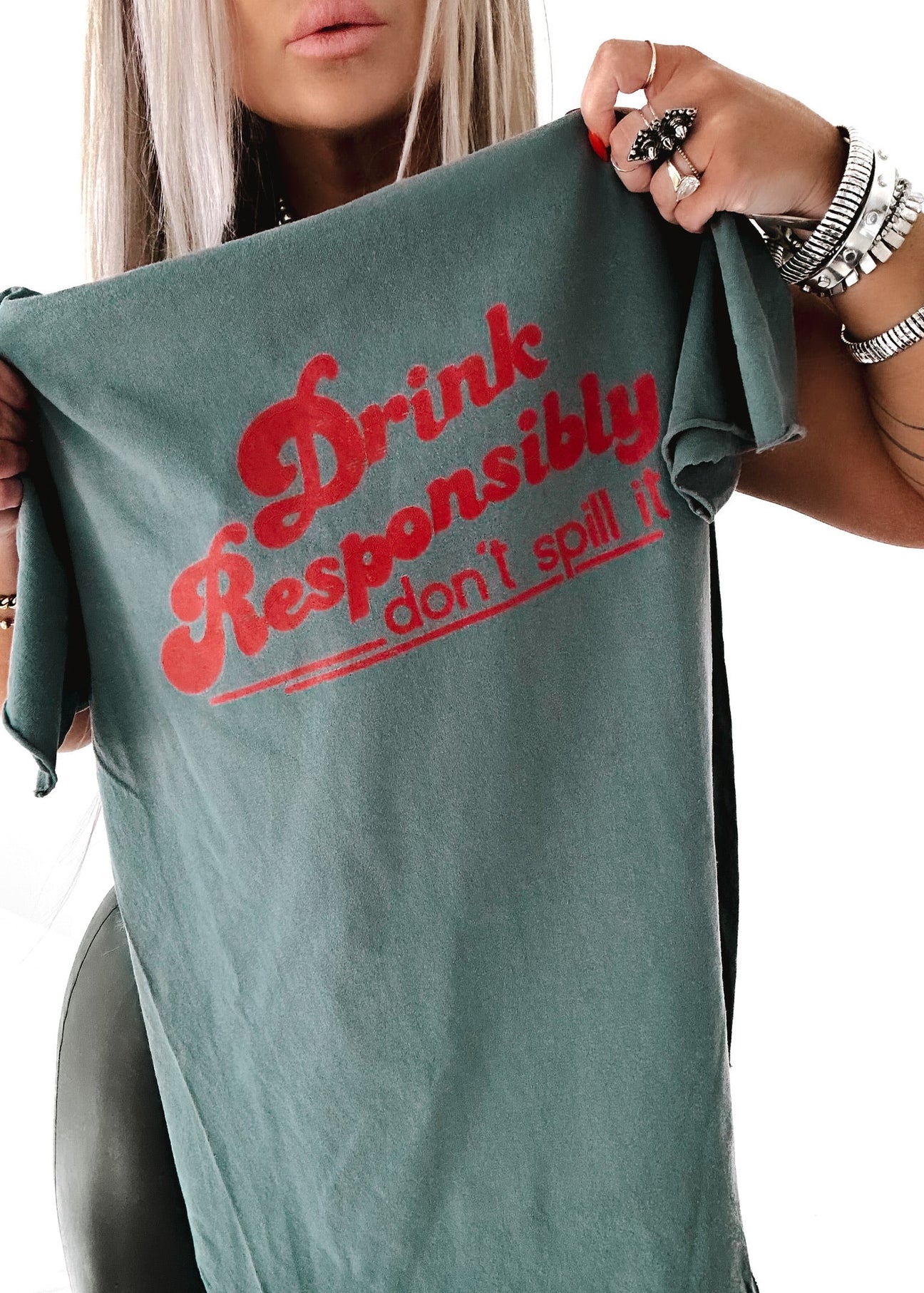 pebby forevee Side Slit Tee DRINK RESPONSIBLY SIDE SLIT TEE