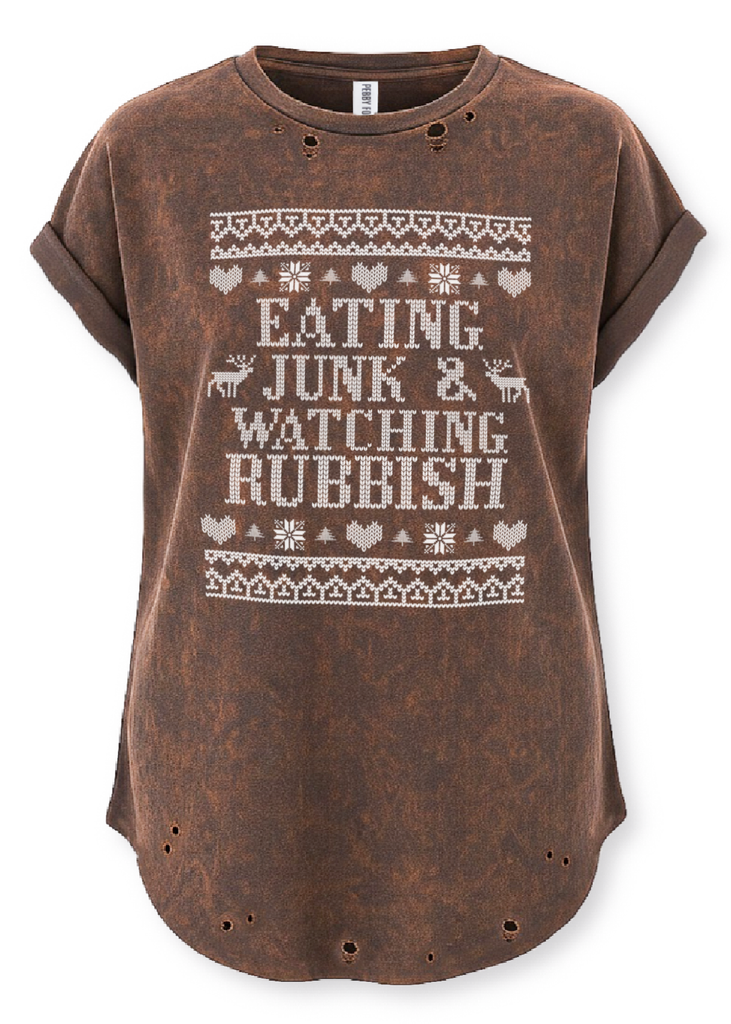 pebby forevee Side Slit Tee EATING JUNK & WATCHING RUBBISH