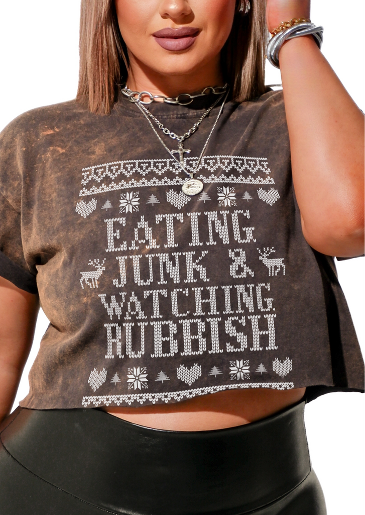 pebby forevee Side Slit Tee EATING JUNK & WATCHING RUBBISH