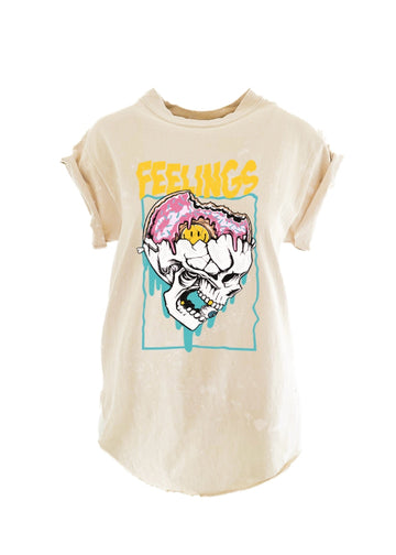 pebby forevee Side Slit Tee F*CK FEELINGS BLEACHED OUT SIDE SLIT TEE