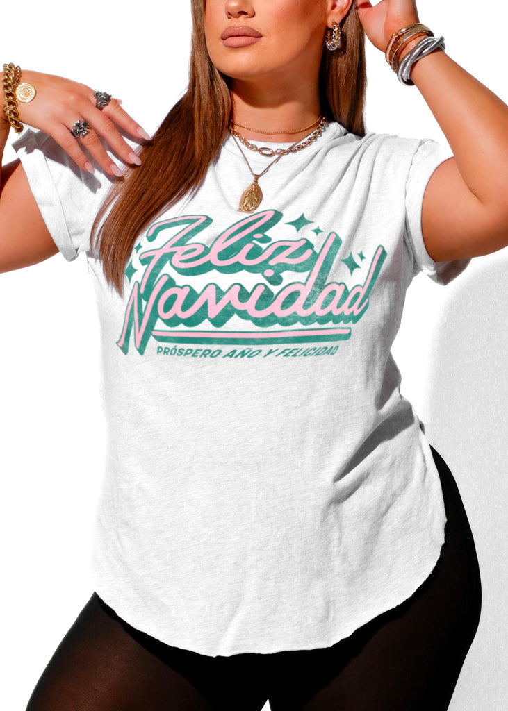 pebby forevee Side Slit Tee FELIZ NAVIDAD SIDE SLIT TEE