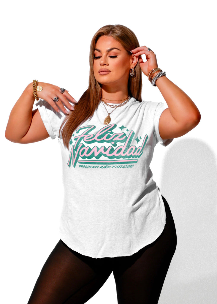 pebby forevee Side Slit Tee FELIZ NAVIDAD SIDE SLIT TEE