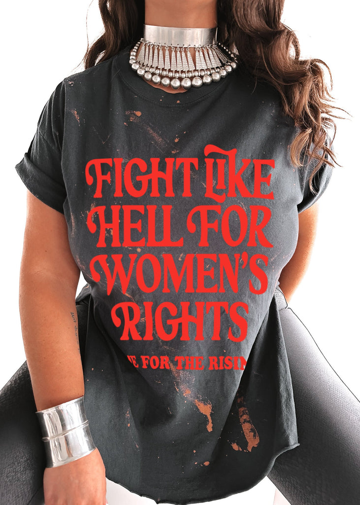 pebby forevee Side Slit Tee FIGHT LIKE HELL FOR WOMEN'S RIGHTS (RED) BLEACHED OUT SIDE SLIT TEE