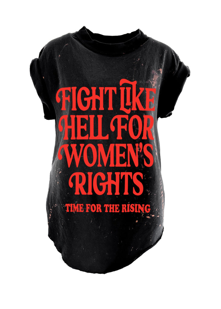 pebby forevee Side Slit Tee FIGHT LIKE HELL FOR WOMEN'S RIGHTS (RED) BLEACHED OUT SIDE SLIT TEE