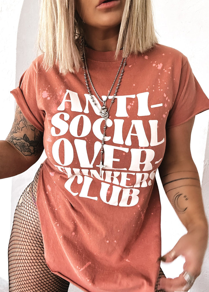 pebby forevee Side Slit Tee FINAL SALE: ANTISOCIAL OVERTHINKERS CLUB BLEACHED OUT SIDE SLIT TEE