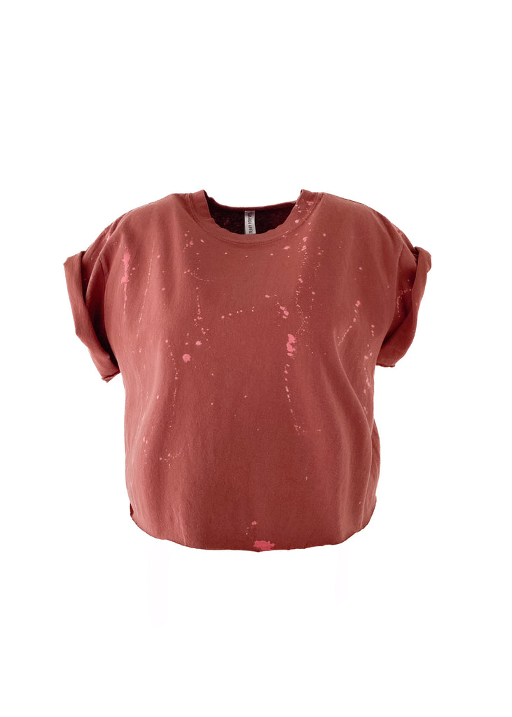 pebby forevee Side Slit Tee FINAL SALE: CROPPED PEBBY BASICS BLEACHED OUT RUST TEE