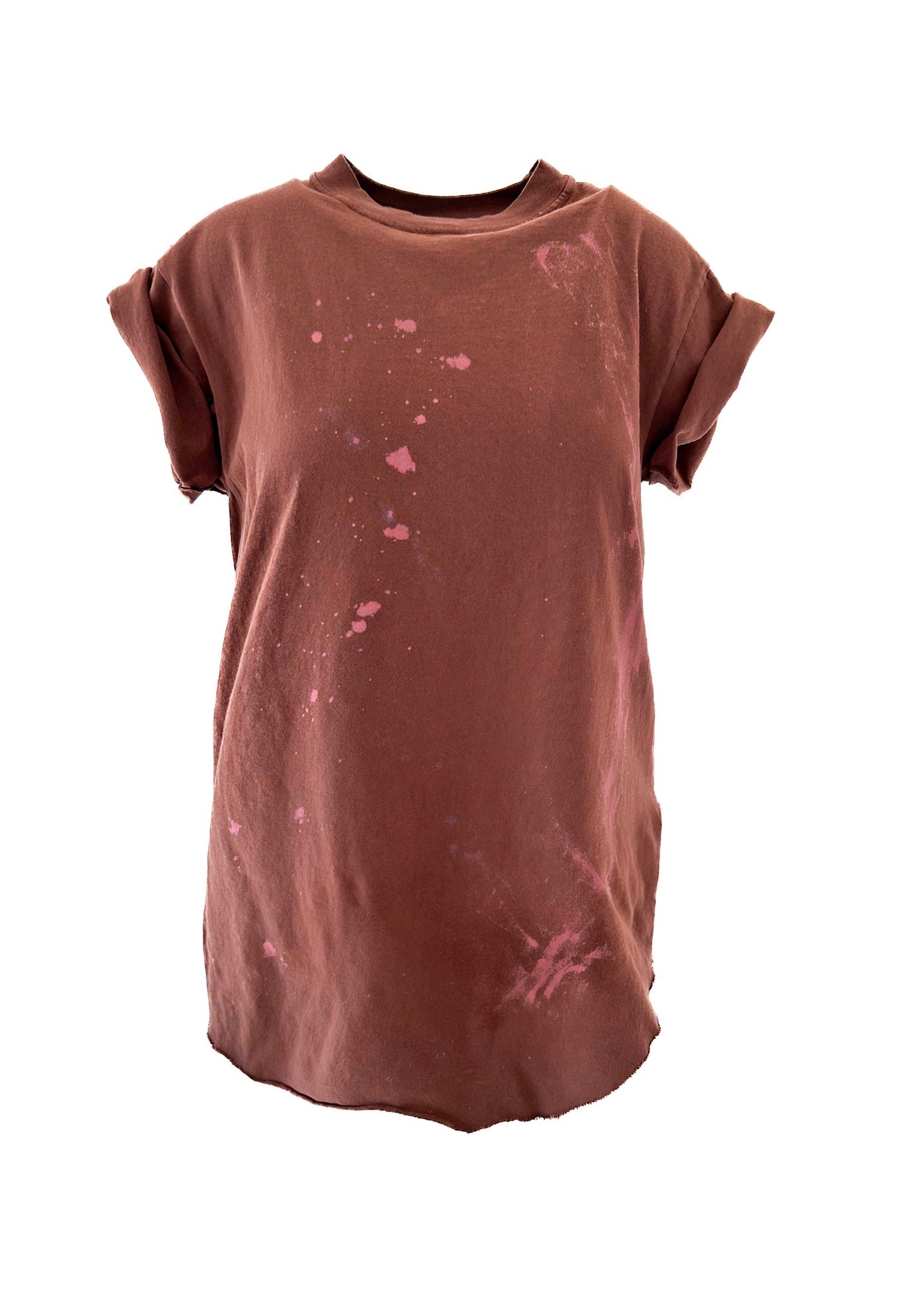 FINAL SALE: PEBBY BASICS BLEACHED OUT RUST SIDE SLIT TEE