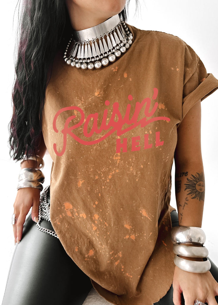 pebby forevee Side Slit Tee FINAL SALE: RAISIN' HELL VINTAGE BLEACHED OUT SIDE SLIT TEE