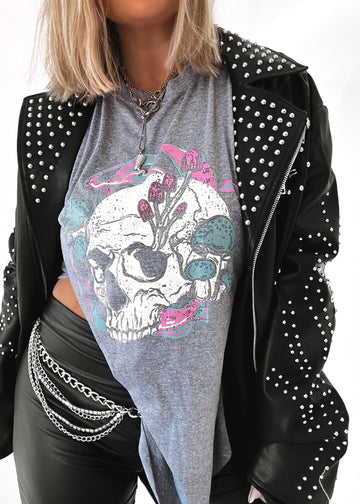 pebby forevee Side Slit Tee FLORAL SKULL SIDE SLIT TEE