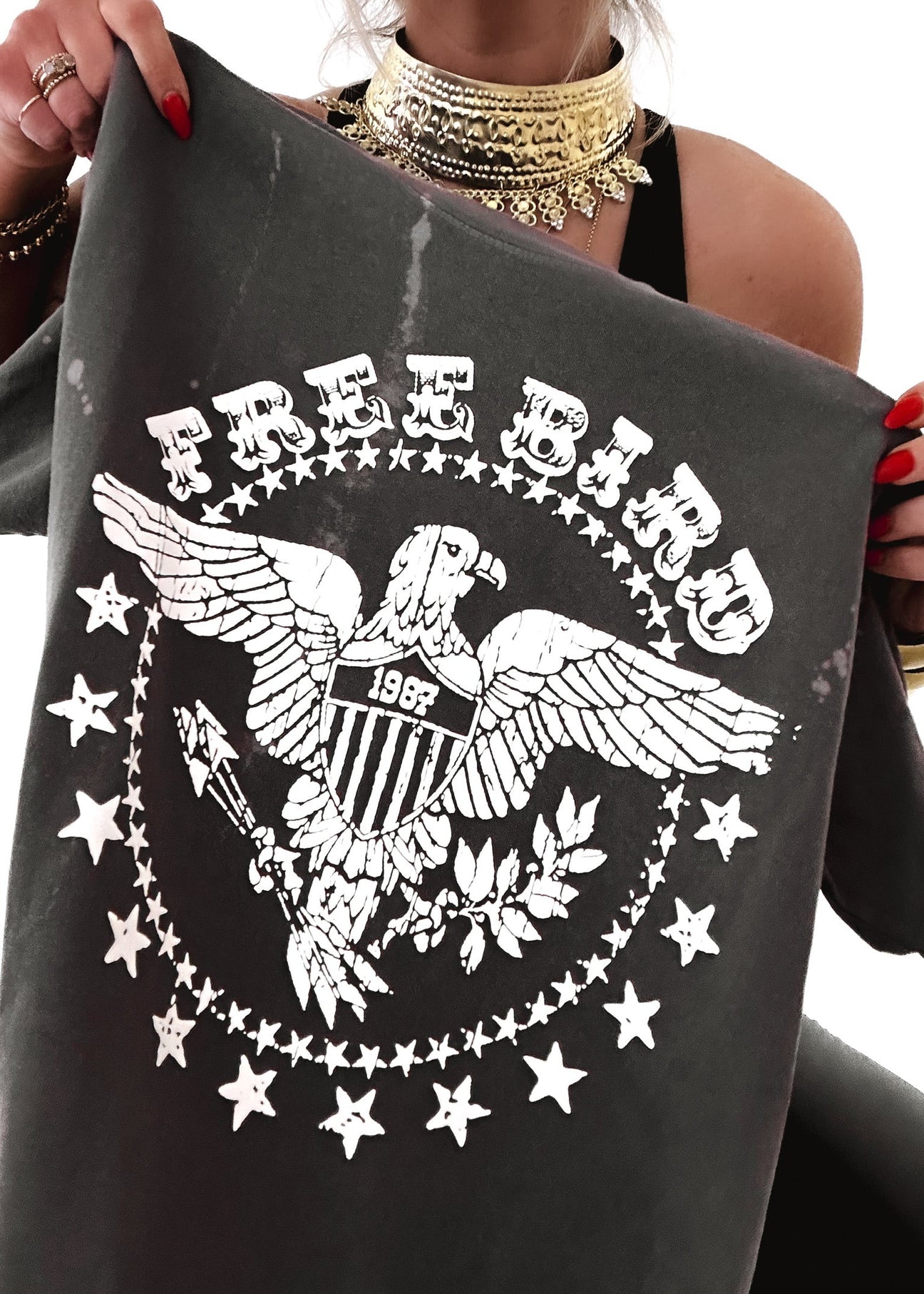 pebby forevee Side Slit Tee FREE BIRD BLEACHED OUT SIDE SLIT TEE