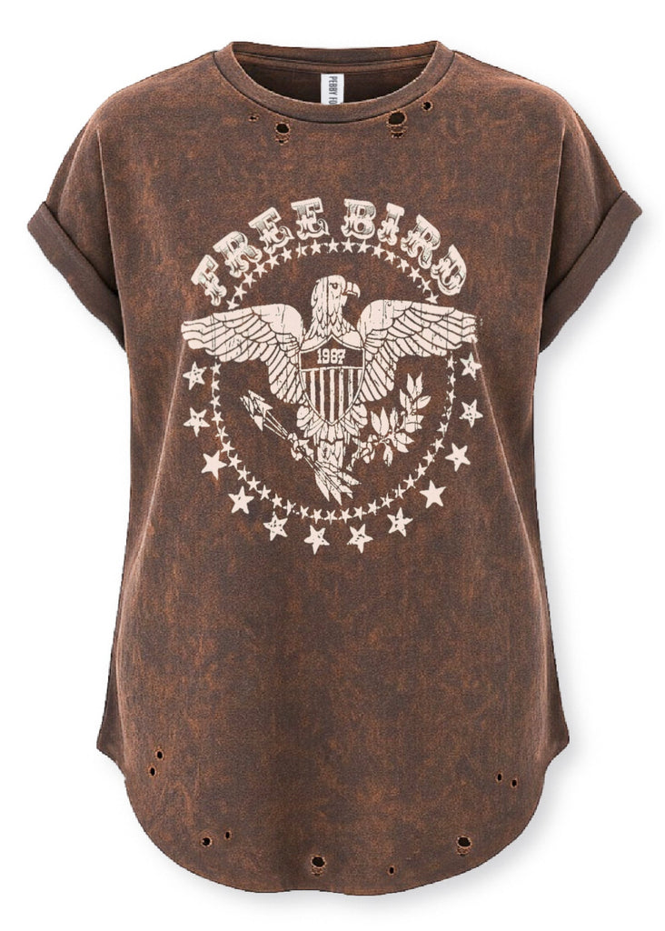 pebby forevee Side Slit Tee FREE BIRD DESTRUCTED SIDE SLIT TEE