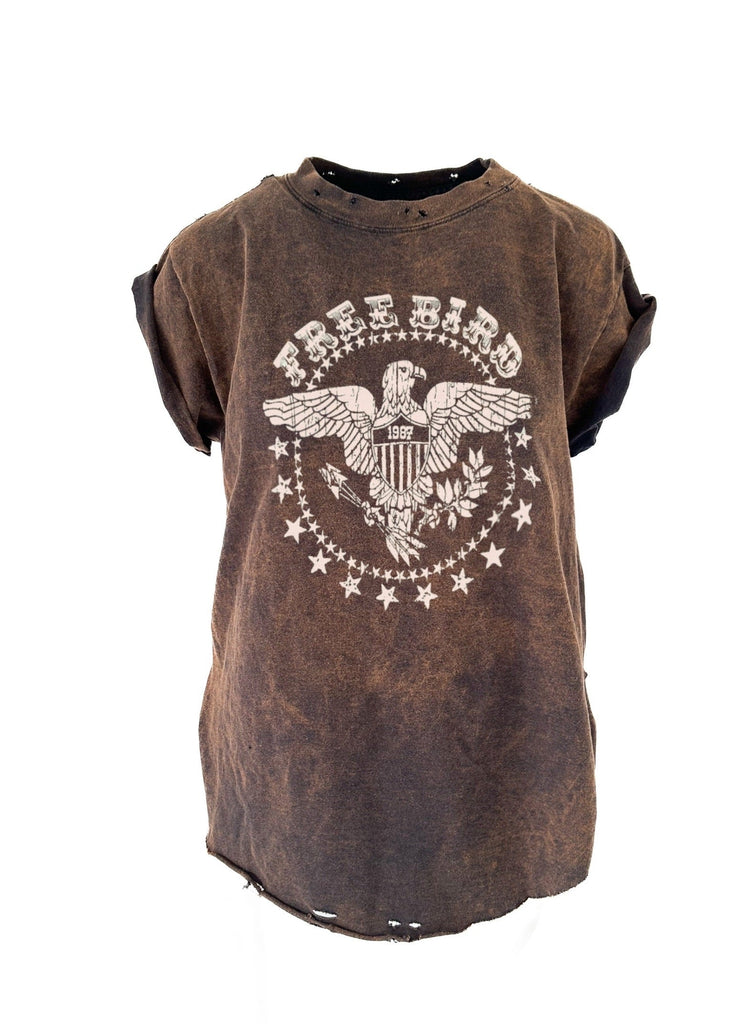 pebby forevee Side Slit Tee FREE BIRD DESTRUCTED SIDE SLIT TEE