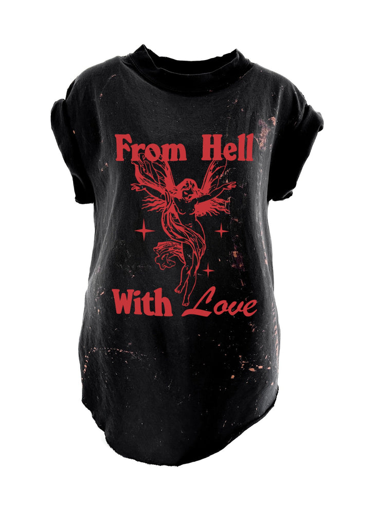 pebby forevee Side Slit Tee FROM HELL WITH LOVE BLEACHED OUT SIDE SLIT TEE