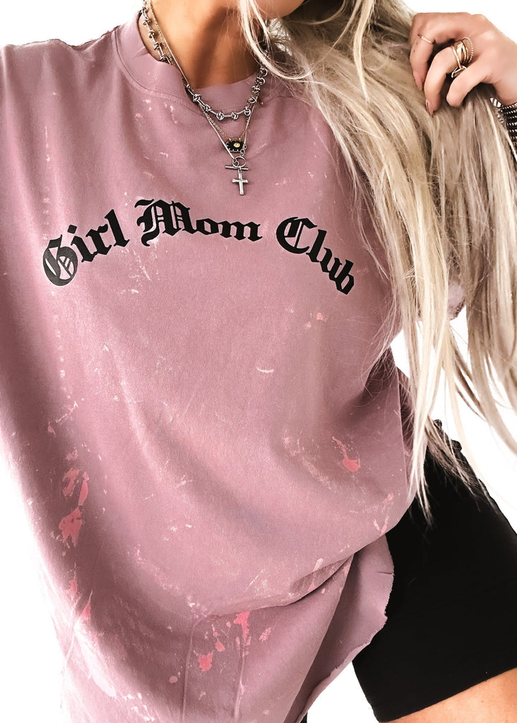 pebby forevee Side Slit Tee GIRL MOM CLUB BLEACHED OUT SIDE SLIT TEE