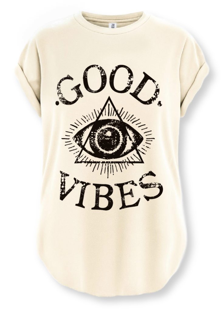 pebby forevee Side Slit Tee GOOD VIBES (BLACK) SIDE SLIT TEE
