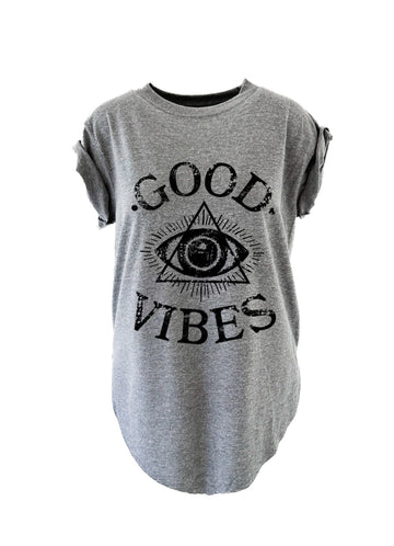 pebby forevee Side Slit Tee GOOD VIBES (BLACK) SIDE SLIT TEE