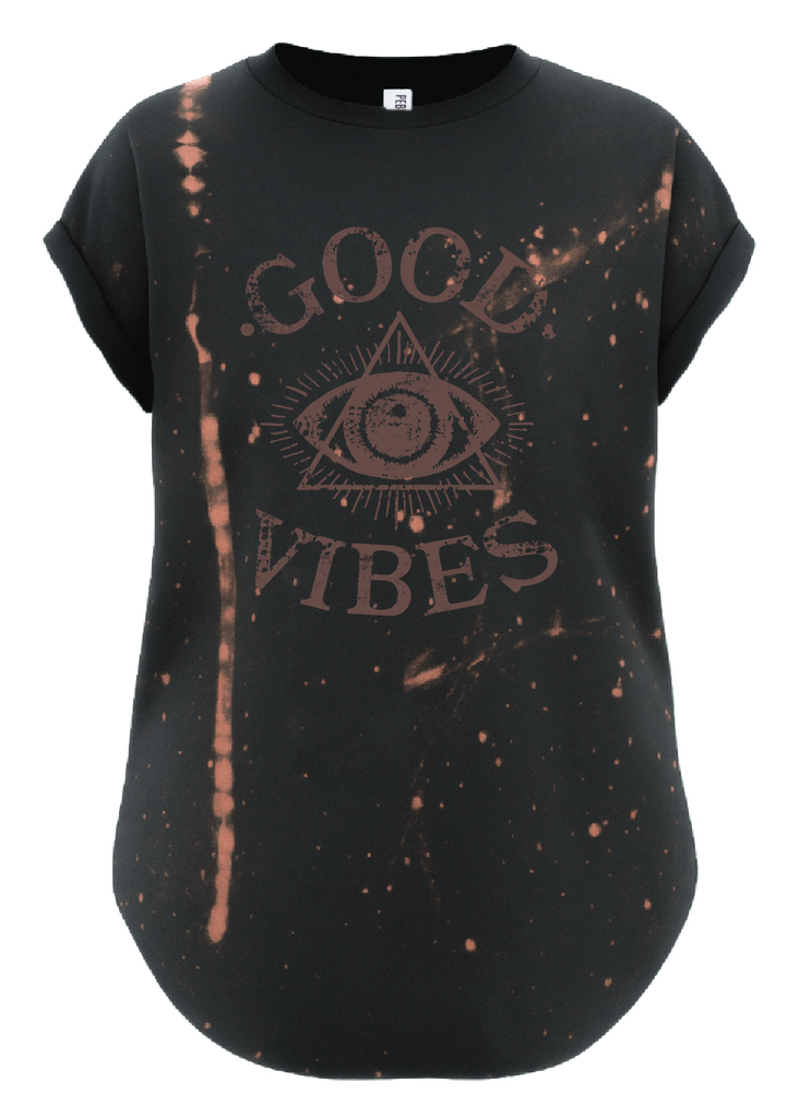 pebby forevee Side Slit Tee GOOD VIBES BLACKED & BLEACHED OUT SIDE SLIT TEE