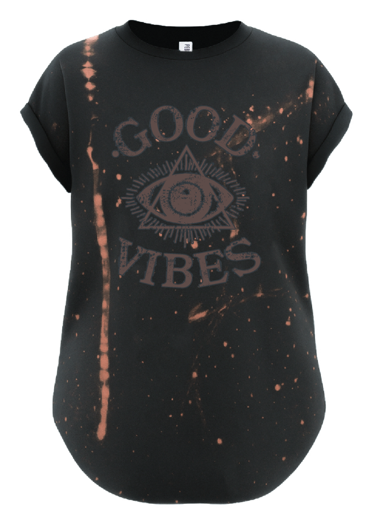 pebby forevee Side Slit Tee GOOD VIBES BLACKED & BLEACHED OUT SIDE SLIT TEE